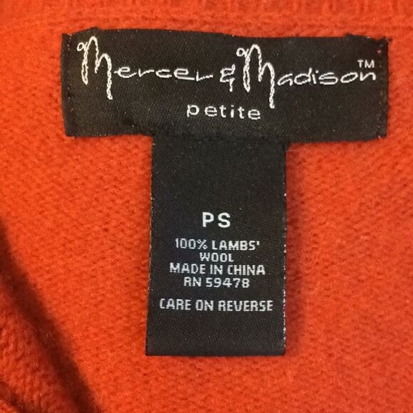 Mercer & Madison Orange Pompoms 100% Lambs Wool Cardigan Zip up Sweater - Picture 13 of 14